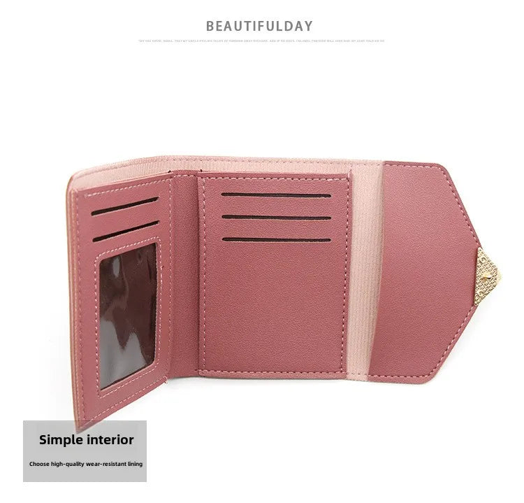 Korean version women wallet short heart-shaped three fold women's wallet multi card slot card bag zero wallet purses for women