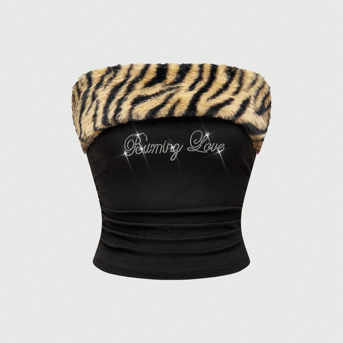 New Rhinestone Leopard Print Crop Top Slim Fit sexy Hot Girl Y2K Fringed Fashionable Strapless Vest