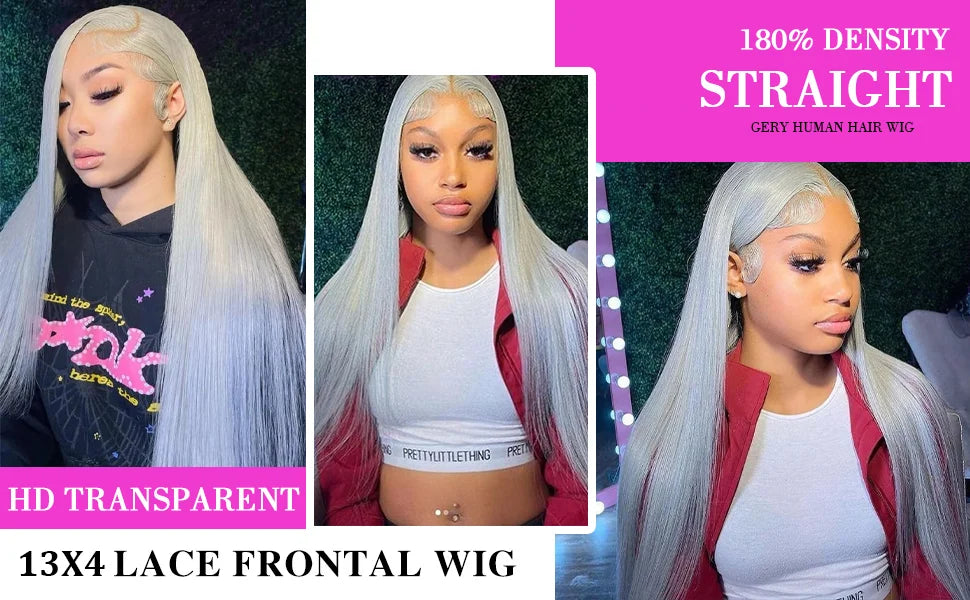 30Inch Straight Lace Front Wig Human Hair Light Grey 13x6HD Lace Front Wig Human Hair Pre Plucked 13x4 Lace Front Wig Human Hair