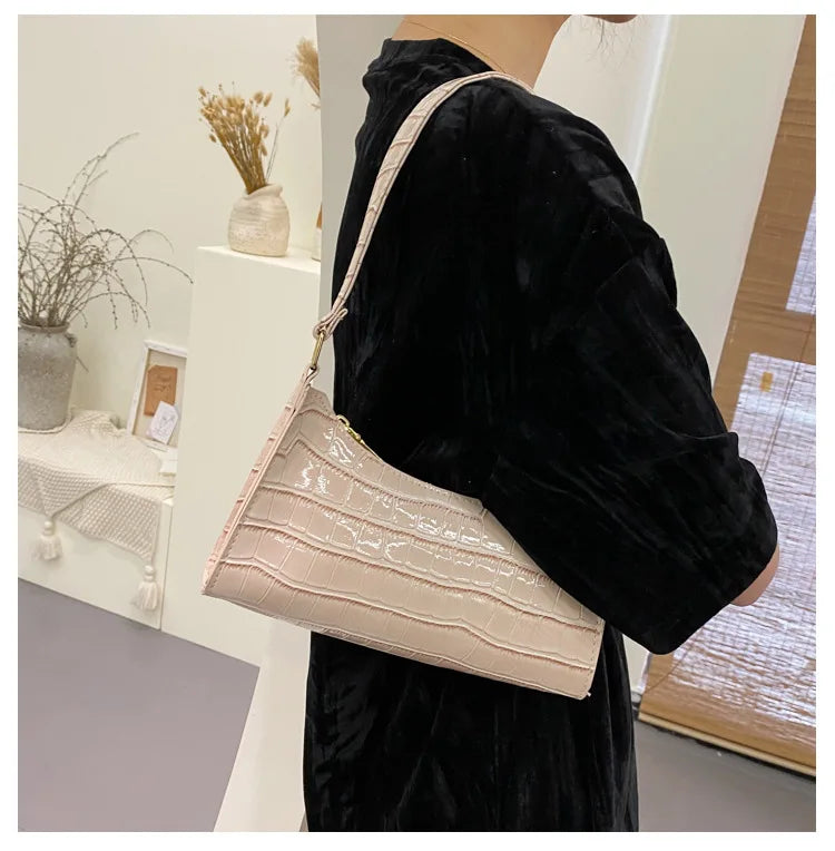 Fashion PU Leather Bags for Women Alligator Pattern Armpit Handbag Female Small Underarm Messenger Bag Purse Shoulder Handbags