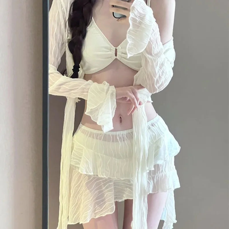 Bikini Pure Desire Hot Spring Women 2025 New Style Slimming and Belly Covering Four Piece Set Sexy Split Swimsuit Tight