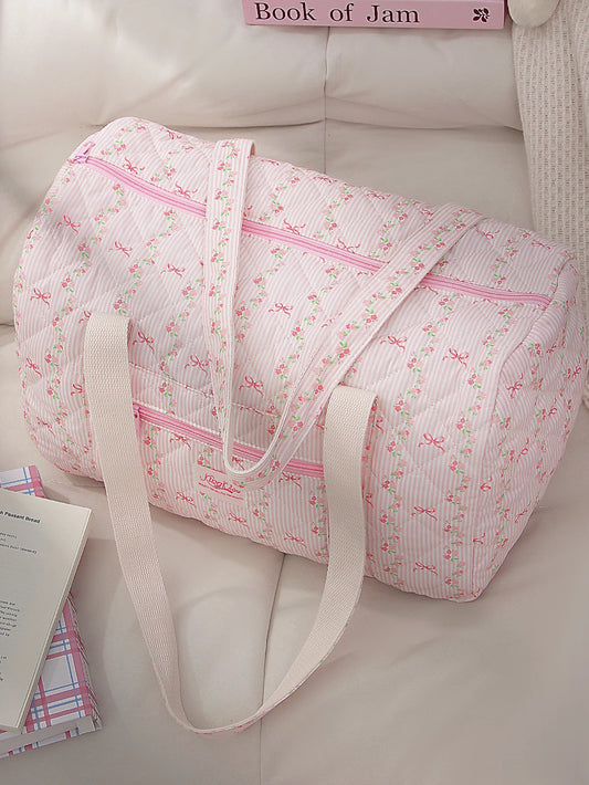 1pcs pink striped travel makeup bag,fashionable and casual portable makeup bag, large capacity cute travel toiletry bag