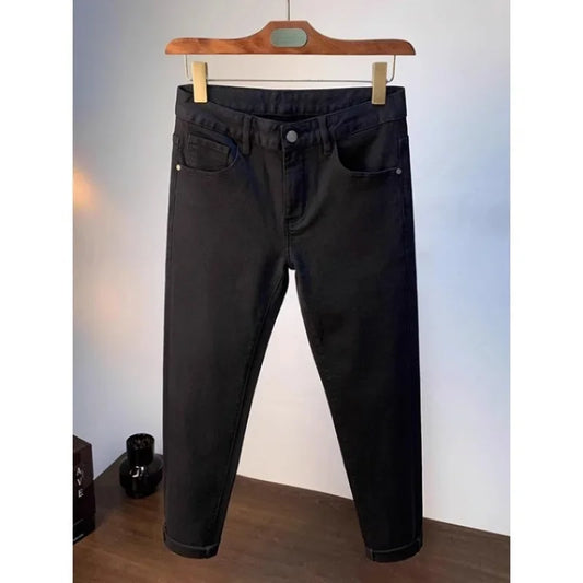 Spring Autumn Men's Elastic Slim Fit Casual Jeans Trendy Loose High End Brand Fashionable Long Trousers Popular Style