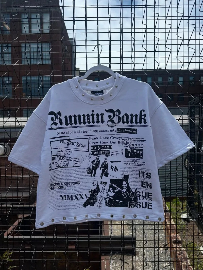 Y2K Harajuku hollowed-out pattern printed fashionable couple T-shirts retro Gothic loose shirts hip-hop trend punk short sleeves