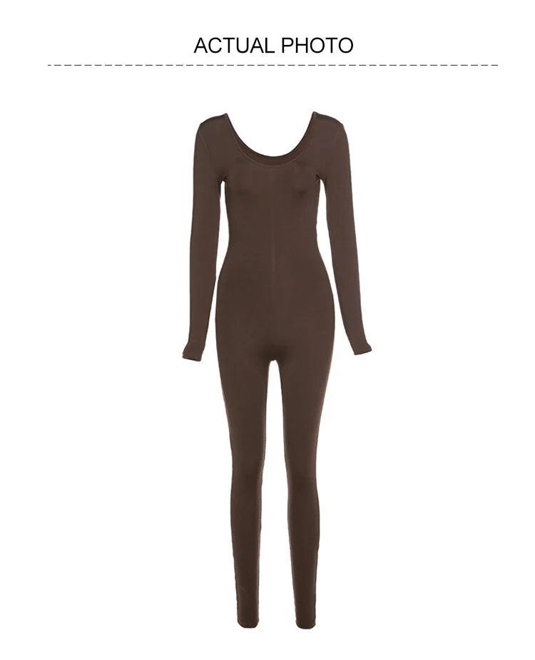 2024 Spring and Summer New Women's Jumpsuit Long Sleeve Solid Color Skinny Jumpsuit Fashion Sports Fitness Jumpsuit Pullover