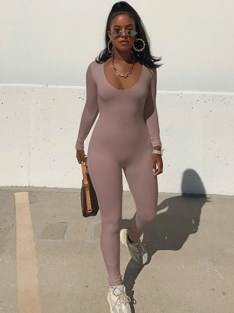 Dulzura Women 2024 Autumn Winter Long Sleeve Bodycon Streetwear Jumpsuit Overall One Piece Outfit Wholesale Items for Business