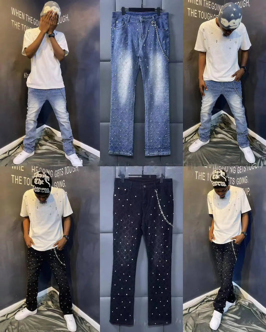 Men's Rhinestone Skinny Jeans