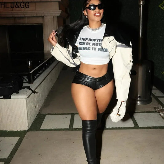 HLJ&GG Y2k Fashion Letter Printing T-shirt Women Short Sleeve Slim Crop Top Female Vintage Streetwear Gothic BabyTee 2025 New