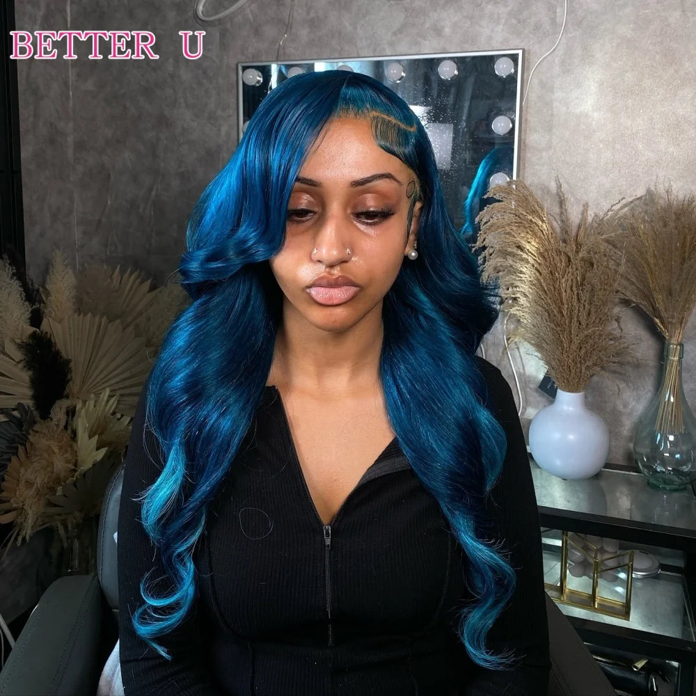 Midnight Blue Blue 613 13X4 HD Lace Frontal Human Hair Wigs Brazilian 13X6 Lace Front Wig Dark Blue 250% Density for Women