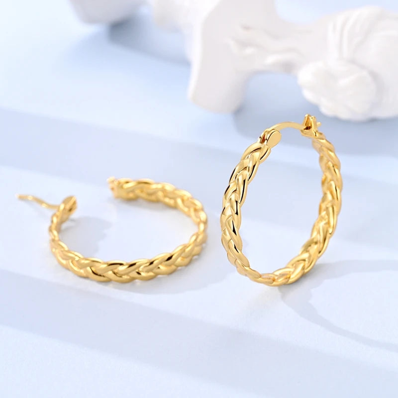 Fashion Gold ladies Hoop Earring 925 Sterling Silver Sparkling Zircon Round Ear Stud Earrings Fine Jewelry Lover Anniversary Gift