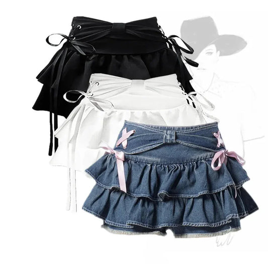 New Fashion Women Hot Girl Sweet Kawaii Bow Vintage Y2k Clothes American Streetwear Sexy Summer A-line Gothic Mini  Skirts