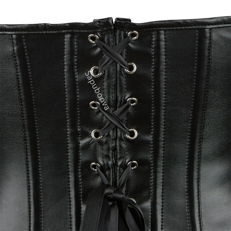 Corset Leather Zipper Plus Size Top Pirate Bustier Overbust Lingerie Burlesque Costumes Lace Up Sexy Women Black Red Green