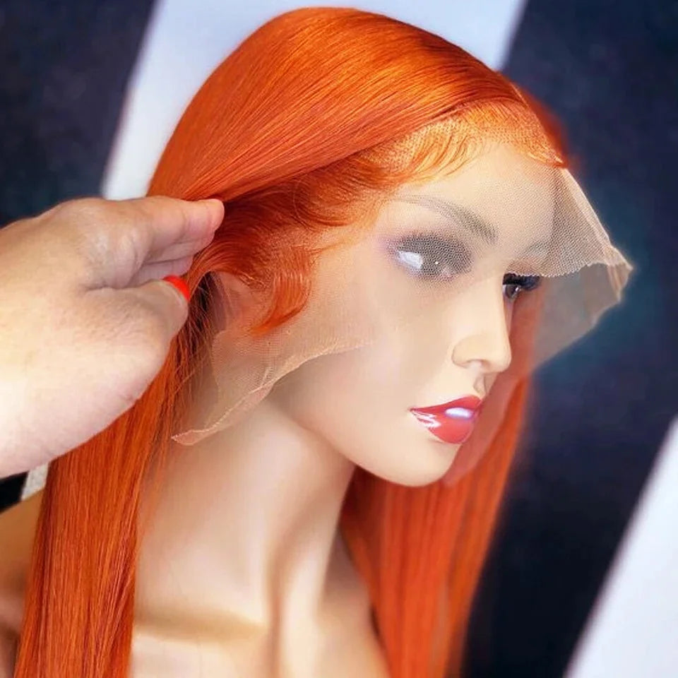 13x4 Lace Front Short Bob Wig 350 Ginger Orange Color Straight Transparent Lace Frontal Wigs Human Hair For Black Woman 10 Inch