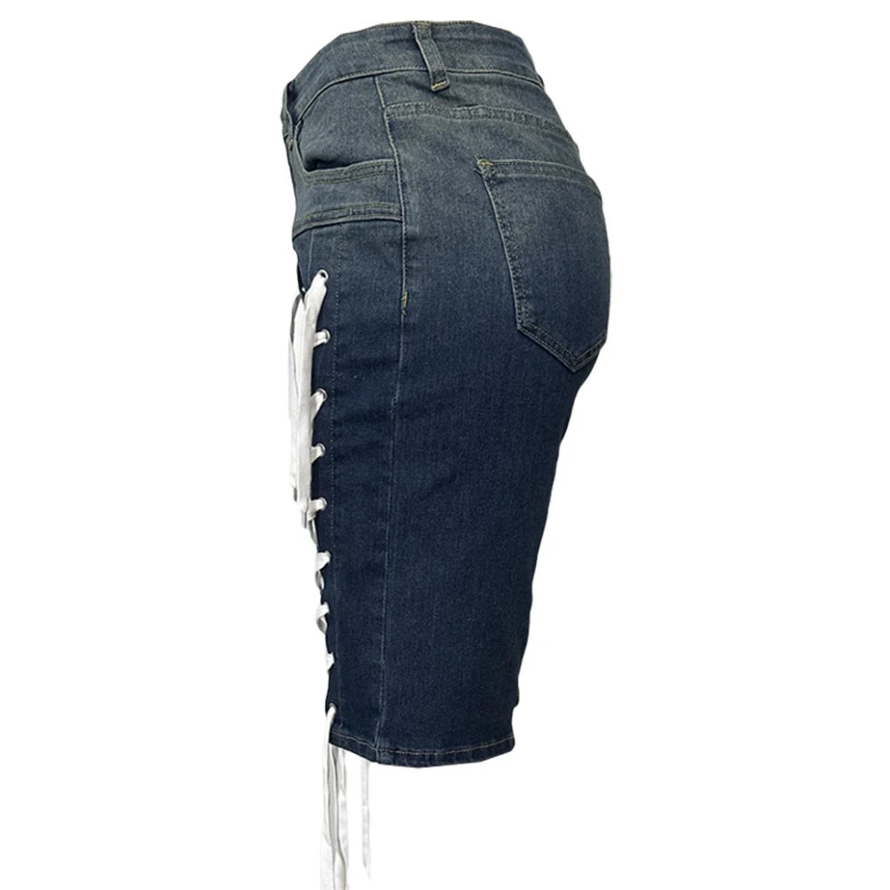 HLJ&GG American Vintage Fashion Bandage Straight Jean Shorts Women High Waisted Button Loose jeans Shorts Female Cowboy Bottom