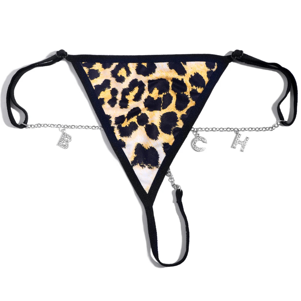 Customize Name Crystal Letters Waist Body Chain for Women Sexy Leopard Underwear Thong Body Jewelry Valentine's Day Gift