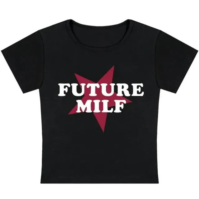 Summer Harajuku Y2k Streetwear With Exposed Navel Slim Fit Short Sleeved Sexy Party Future Milf Star Fashionable ladies T-shirt