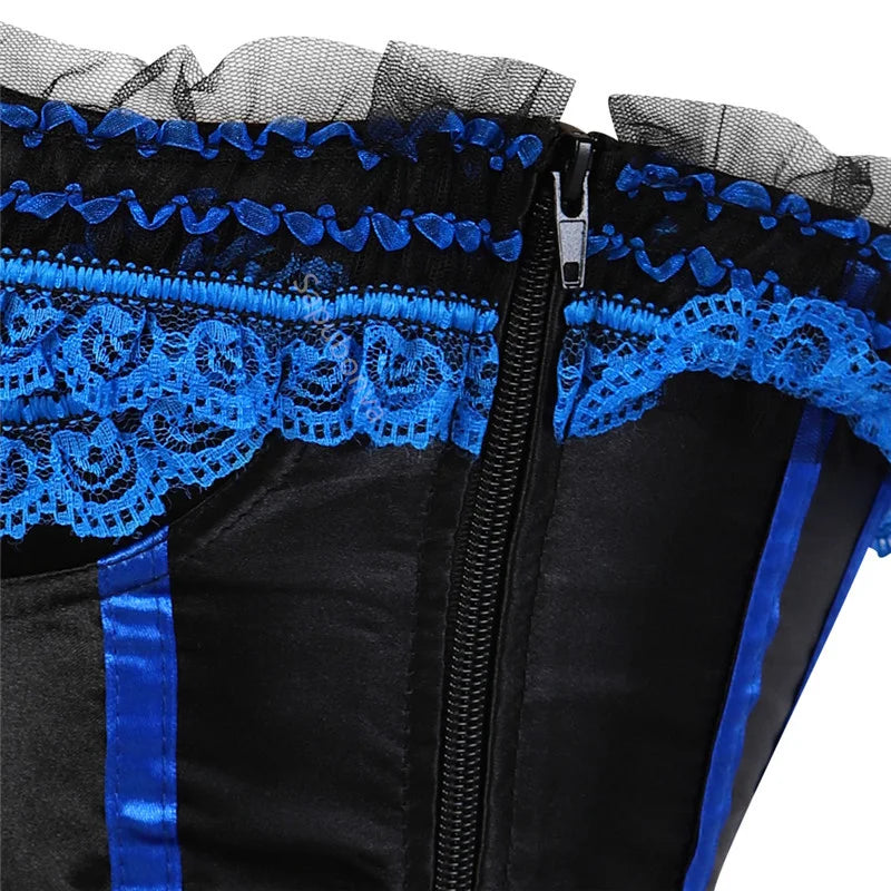 Sapubonva Lace up corsets bustiers top sexy satin overbust corset striped ladies satin halloween big size red black pink korsett