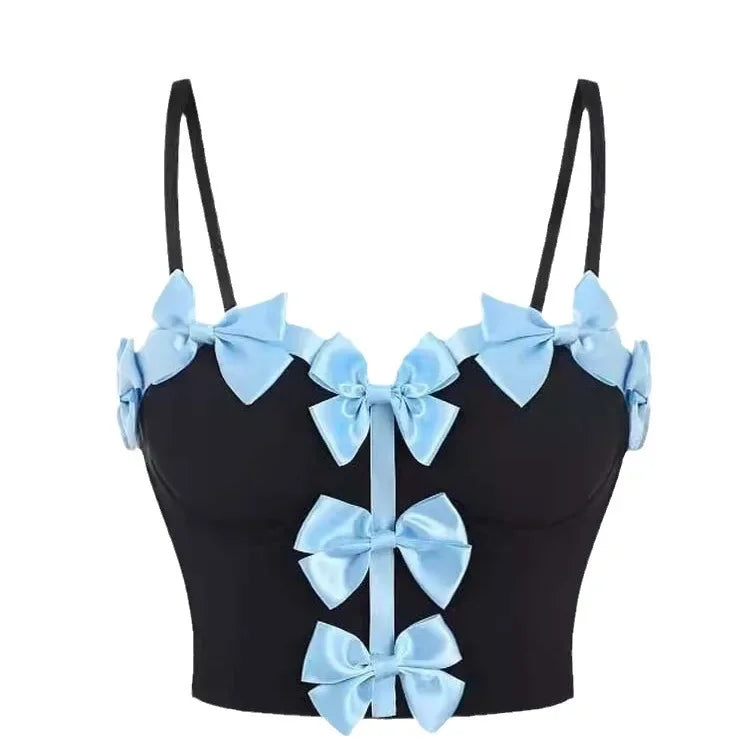 HLJ&GG Sweet Bow Fashion Corset Vest Two Piece Sets Women Thin Strap Slim Tank Top + Puffy Mini Skirts Outfits Female Streetwear