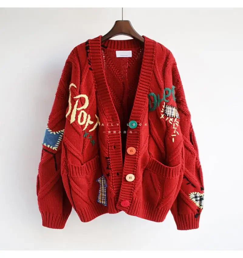 HLJ&GG Winter Embroidery Knit Sweater Coats Two Piece Sets Women Button Long Sleeve Top And Plaid Aline Skirts Outfit Streetwear