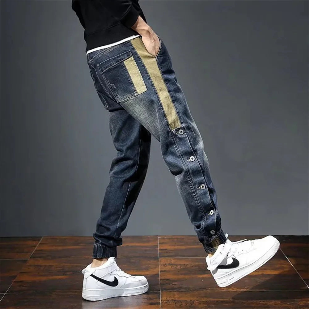 Denim Jeans Harem Pants Fashion Pockets Desinger Loose Baggy Moto Jeans Men Stretch Retro Streetwear Relaxed men clothing pants