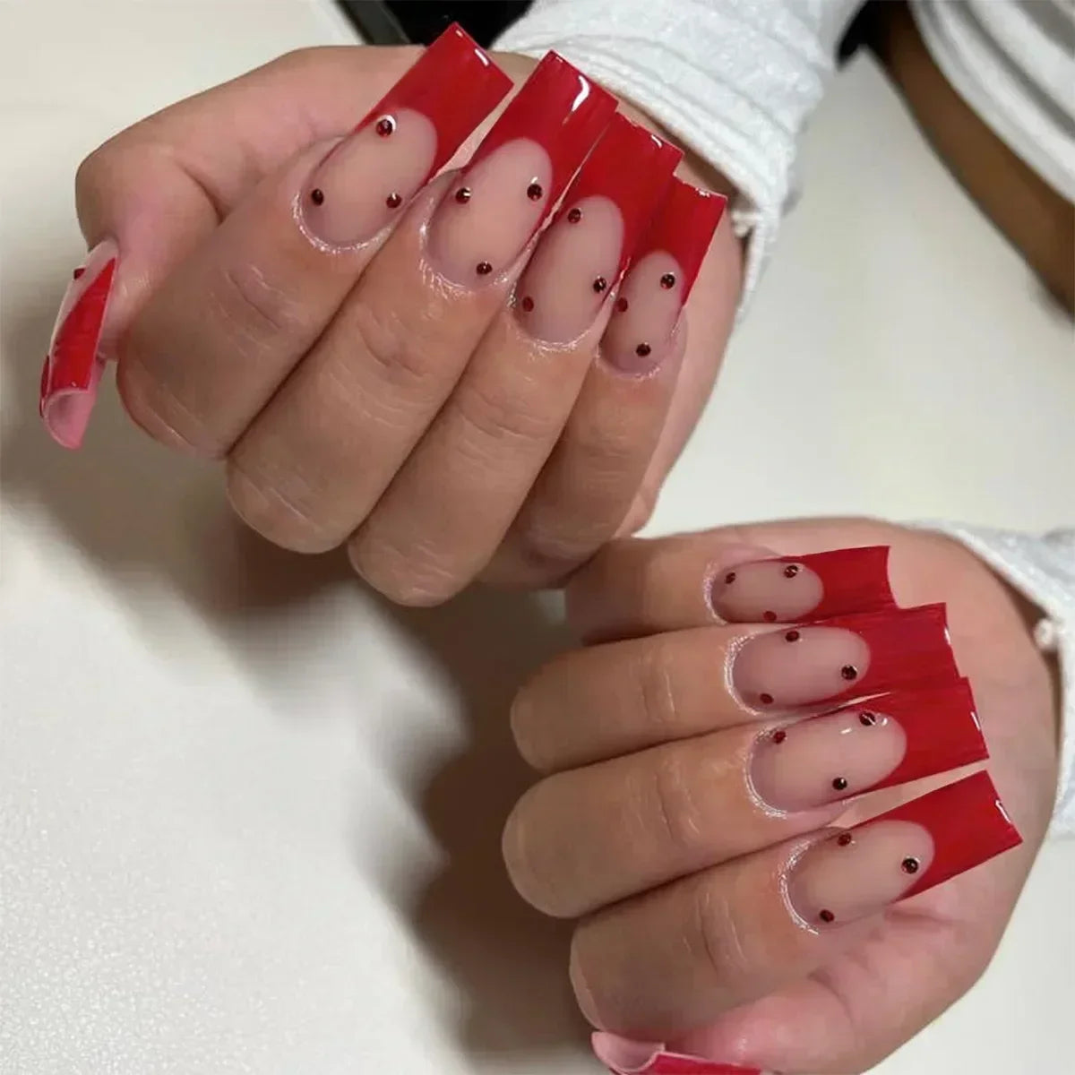 24Pcs Shimmery Long Coffin False Nails with Glue Ballerina Nail Design Sweet Fashion French Press on Acrylic Nails Tips