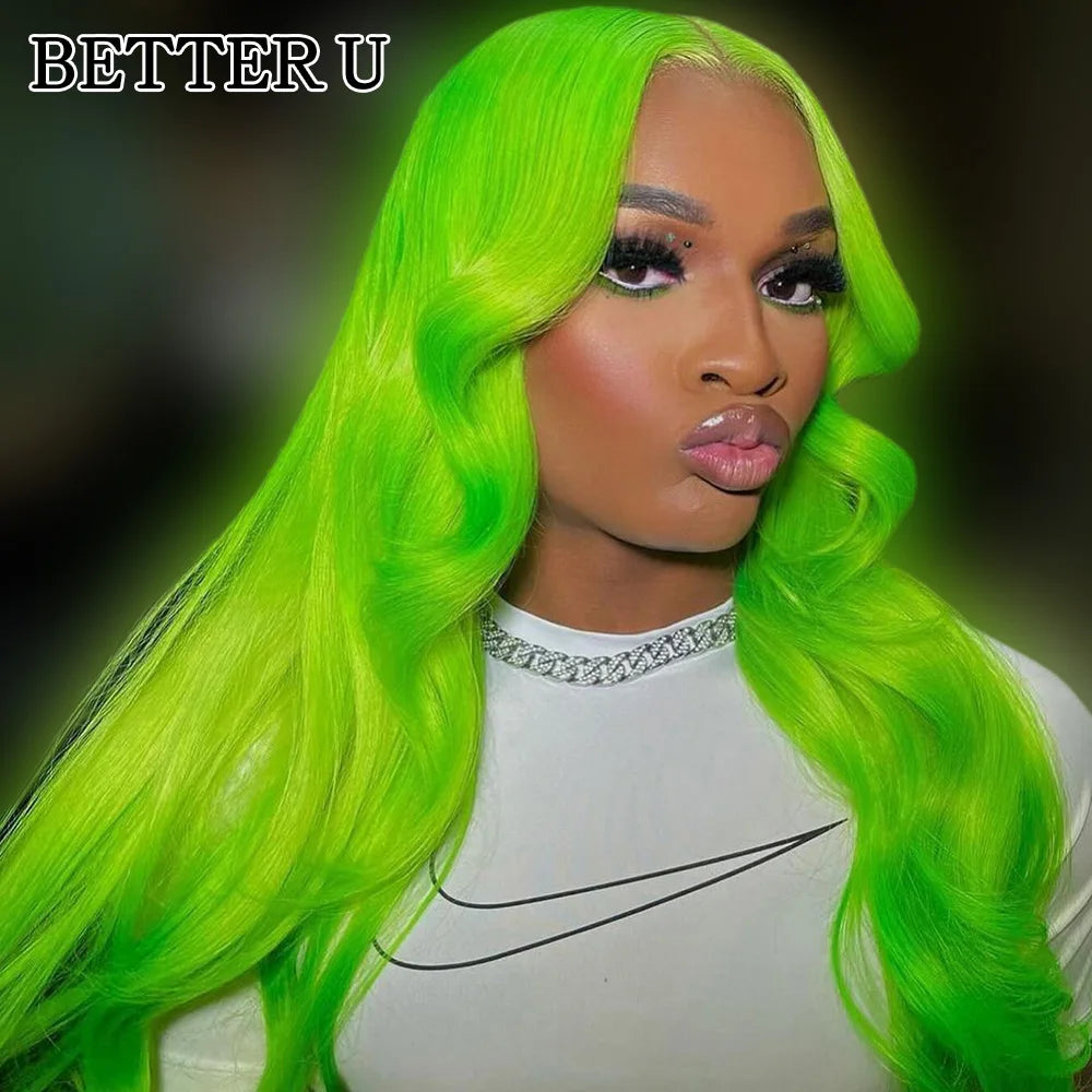 Green 13x4 HD Transparent Lace Front Wig Women's Lace Front Wig 13X6 Transparent Lace Front Human Hair Pre-Plucking Wig
