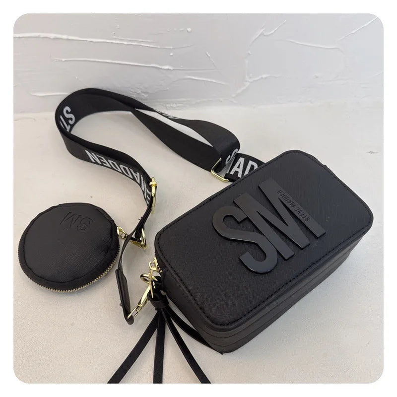 2024 Spring/Summer New Fashion Camera Bag with Wide Shoulder Strap, Lettering, Small Square Bag, Crossbody Bag