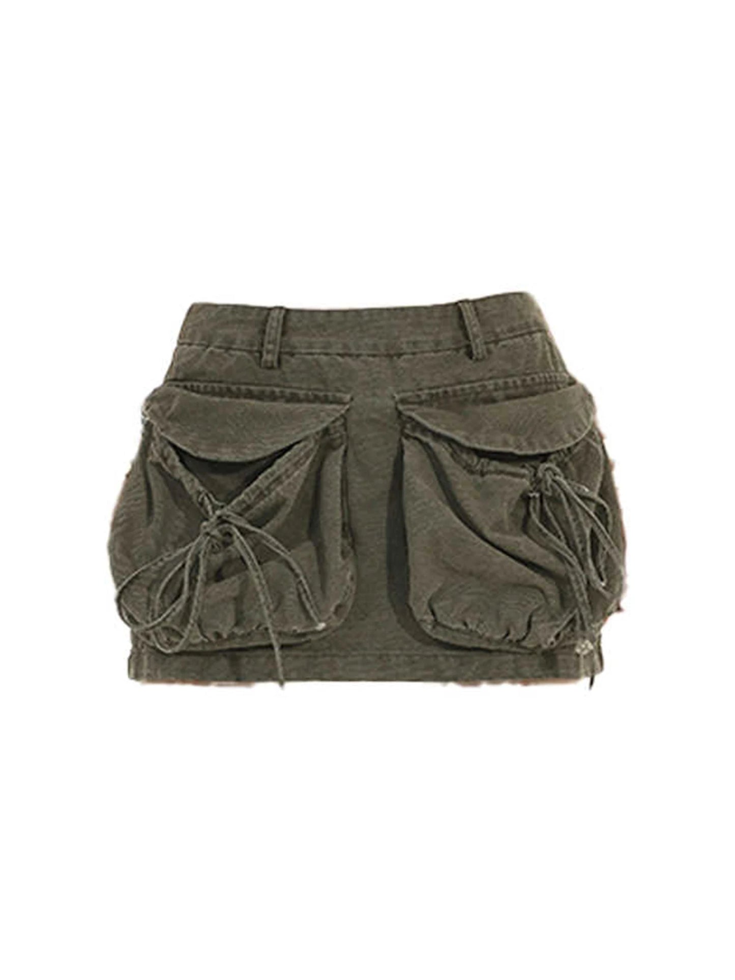 Women's Army Green A-line Cargo Skirt Vintage Y2k Gyaru Mini Cowboy Skirts Harajuku Short Skirts 2000s Clothes 2025 Summer