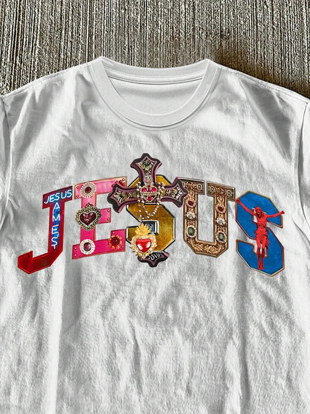 (220 Cotton T-Shirt) Men's Religious Faith Multicolor Cross & Jesus Text Graphic Printed T-Shirt