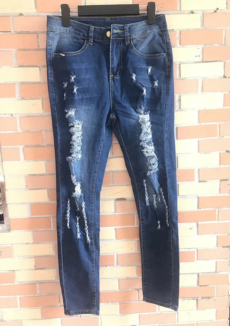 New Designer Women 2025 High Waist Ripped Jeans for Women Skinny Black White Jeans Woman Elastic Slim Jean Female Femme