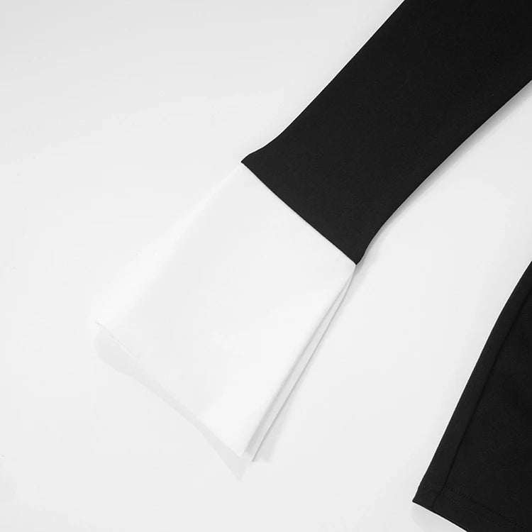 STYLISH LADY Contrast Color Elegant Playsuits 2025 Summer Women Long Sleeve V Neck Bodycon Sexy Club Party Short Rompers