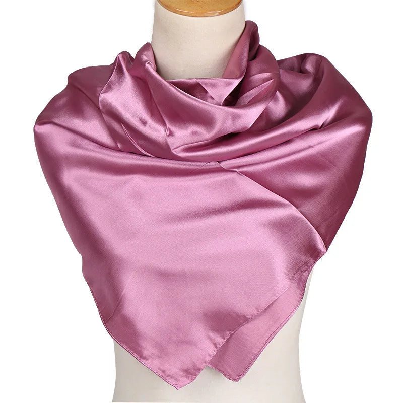 Luxury Brand Silk Scarf, Satin Solid color Hijab Scarves Muslim Pareo Bandana Female Shawl Wrap Headband Foulard 90*90cm