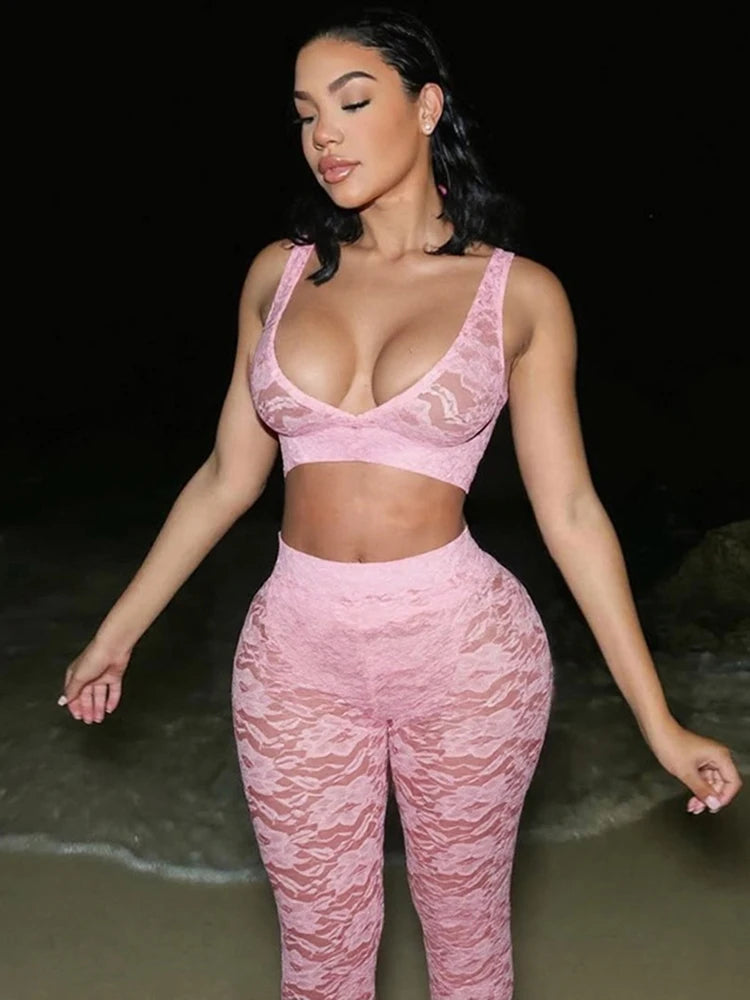Weird Puss Jacquard Sexy 2 Piece Set Women Thin Summer Coquette Wide Belt Tank Tops+Leggings Stretch Activity Matching Clubwear