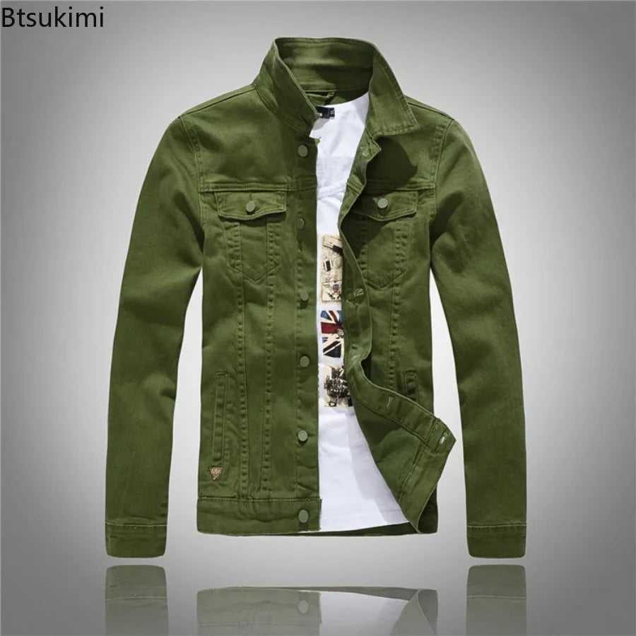 2025 Denim Jackets Men Solid Color Jacket Slim Fit Denim Coat Fashion Military Jacket Yellow Black Green White Top for Men