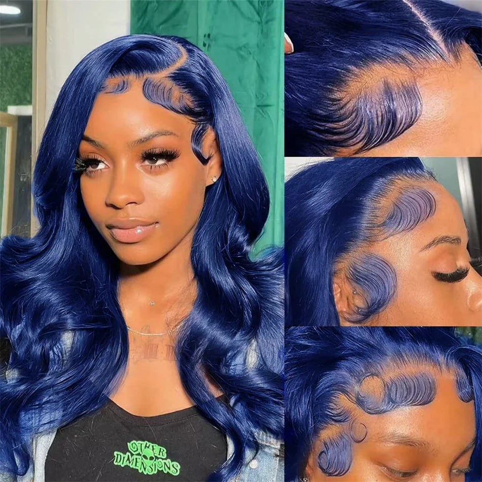 Navy Blue HD 13X6 Body Wave Lace Front Wig Colored Human Hair Wigs Glueless 30 Inch Royal Blue Lace Frontal Wig 100% Human Hair