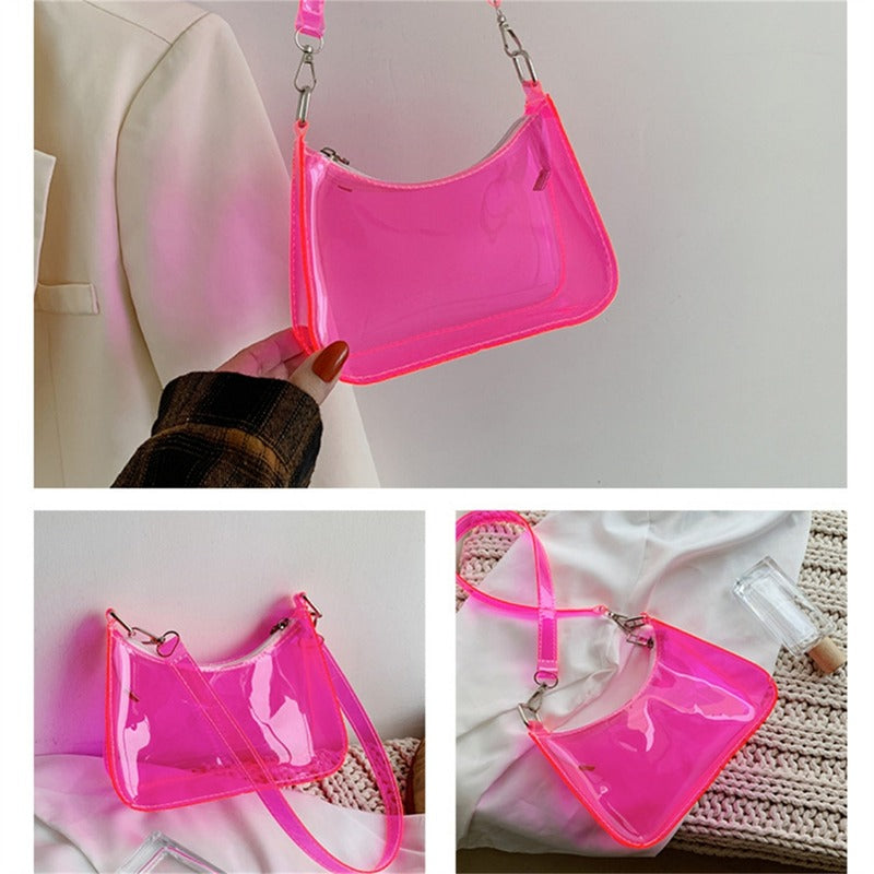 Clear Jelly Shoulder Bag For Women, Y2K Small Zipper Underarm Purses & Fashion Handbag