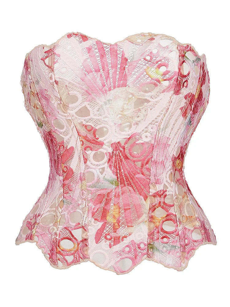 Lace double-layer corset palace style ins-inspired print body-shaping garment multi-colored sexy slim-fitting