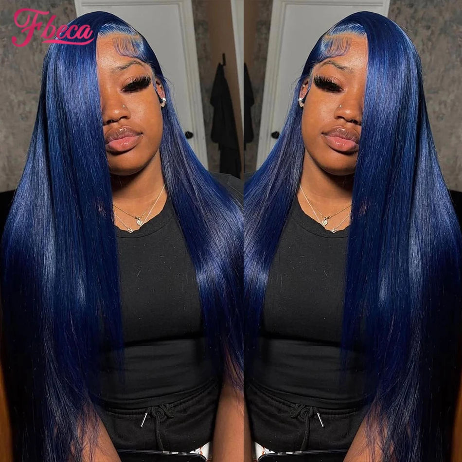 Blue Colored Human Hair Wig 13x4 Lace Frontal Wigs Straight Lace Front Human Hair Wig For Women Brazilian Remy Human Hair Wig