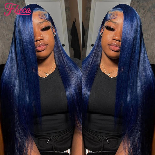 Blue Colored Human Hair Wig 13x4 Lace Frontal Wigs Straight Lace Front Human Hair Wig For Women Brazilian Remy Human Hair Wig