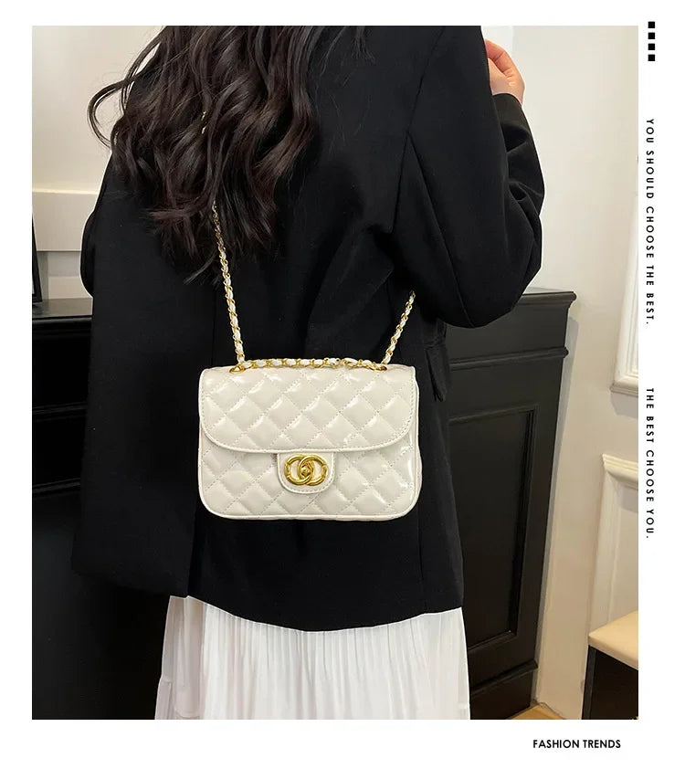 2025 New Women's Light Luxury Chain Square Bag Trendy Crossbody Shoulder Design | Versatile Handy Small Purse for Daily/Evening
