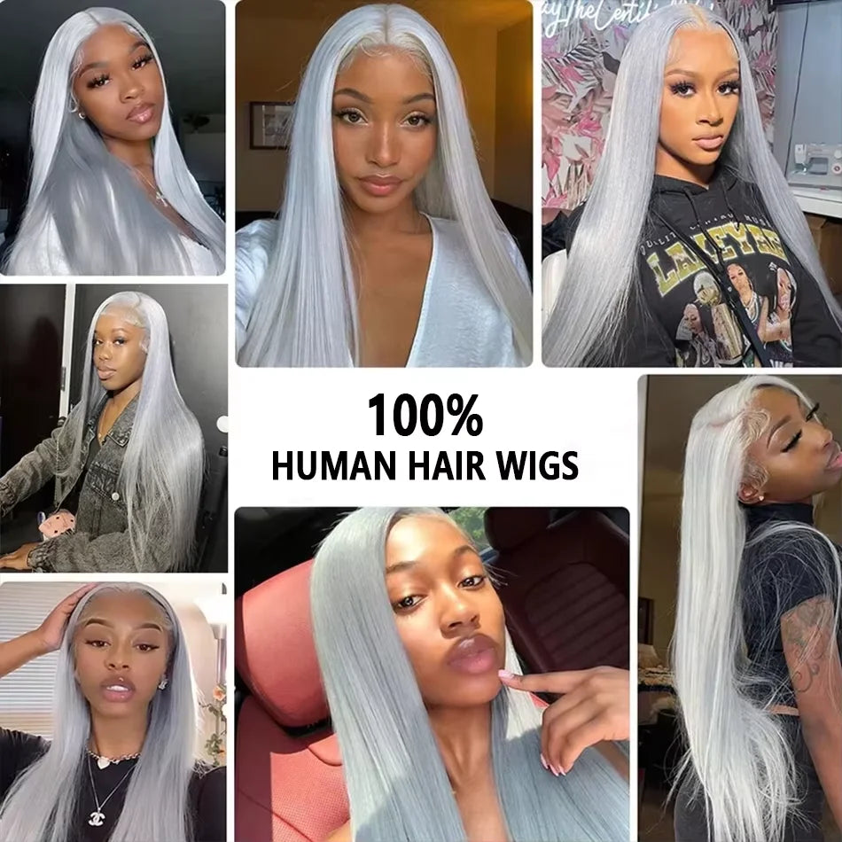 30Inch Straight Lace Front Wig Human Hair Light Grey 13x6HD Lace Front Wig Human Hair Pre Plucked 13x4 Lace Front Wig Human Hair