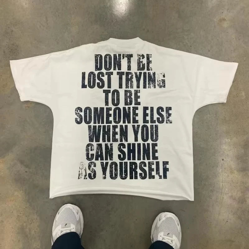 y2k top Alphabet print Street Harajuku short sleeve T-shirt Men 2024 American retro loose top couple casual oversized shirt