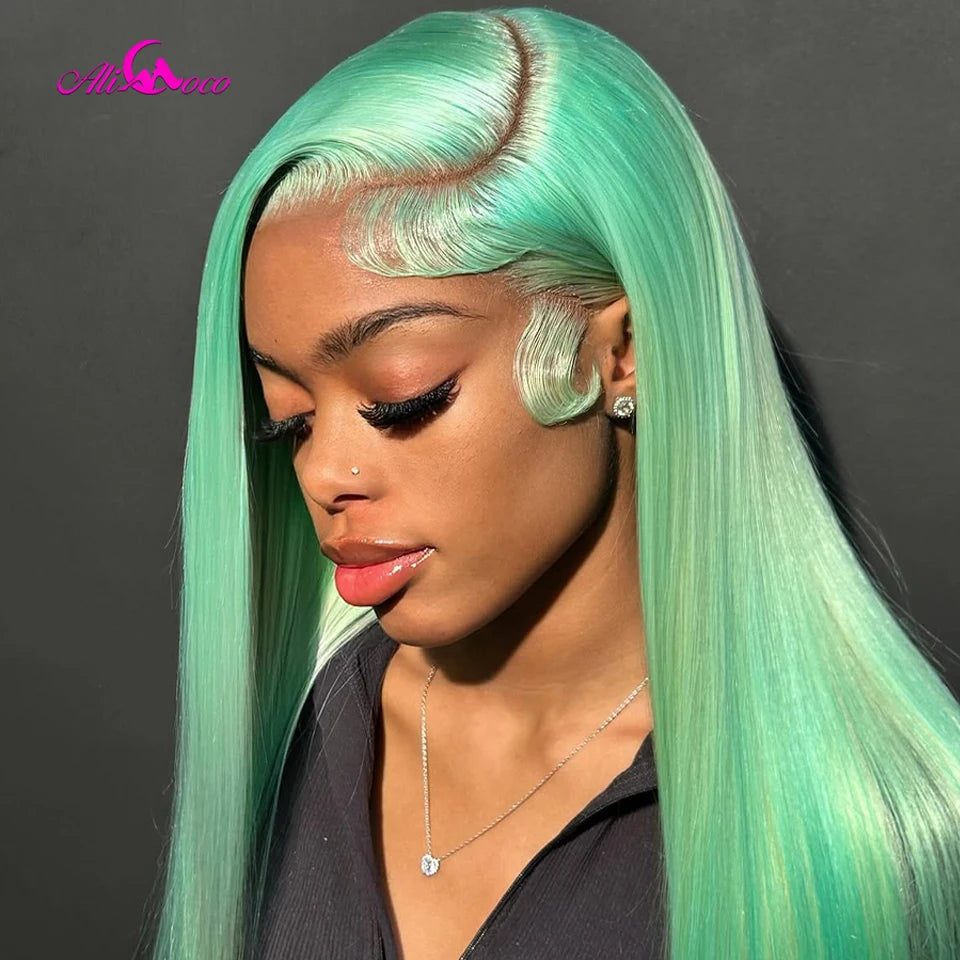 13x6 Straight 613 Mint Green Lace Frontal Human Hair Wig 180 Density Brazilian Color 13x4 Lace Front Wigs For Women Pre Plucked