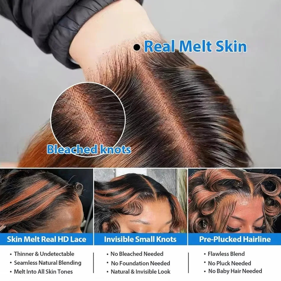 Upgraded 1B/30 Balayage Body Wave 13x4 Highlight Lace Front Human Hair Wig Vietnamese 30 Inch Omber Brown Colored Wig Human Hair