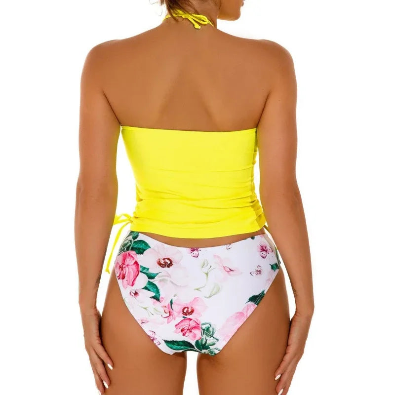 Fashion Halter Swimsuit Women Backless Bathing Suit Bikini Sets Vintage Beach Swimwear Summer Split Swimming Suits Biquini