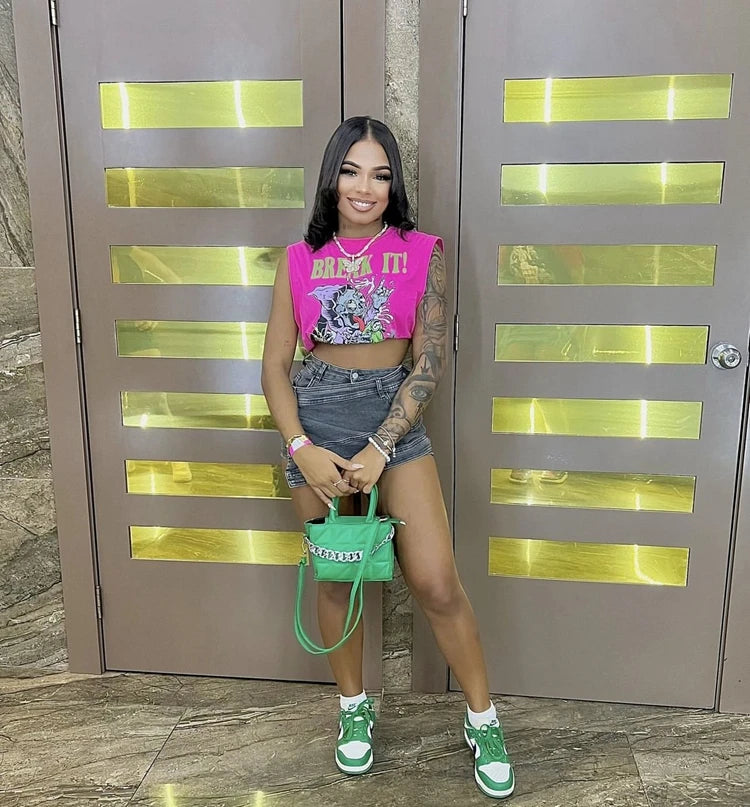 STYLISH LADY Harajuku Letter Printed Hip Hop T Shirt 2025 Summer Women Sleeveless O Neck Casual Street Tops Tees
