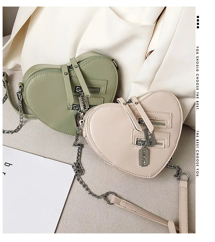 Gothic Heart Blade Zipper Chain Crossbody Bags for Women Girl Casual Shoulder Purses Handbags Techwear Summer Wallet Goth