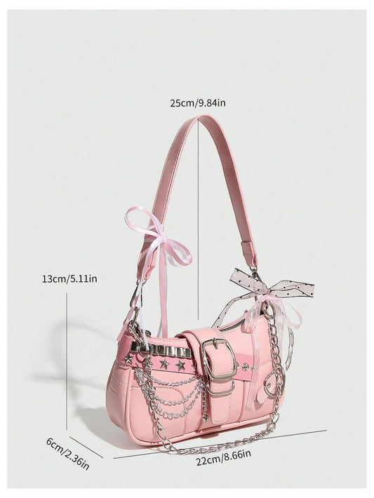 Lightweight PU Leather Shoulder Bag with Chain Strap Women's Casual Underarm Purse For Commuting And Social Gatherings