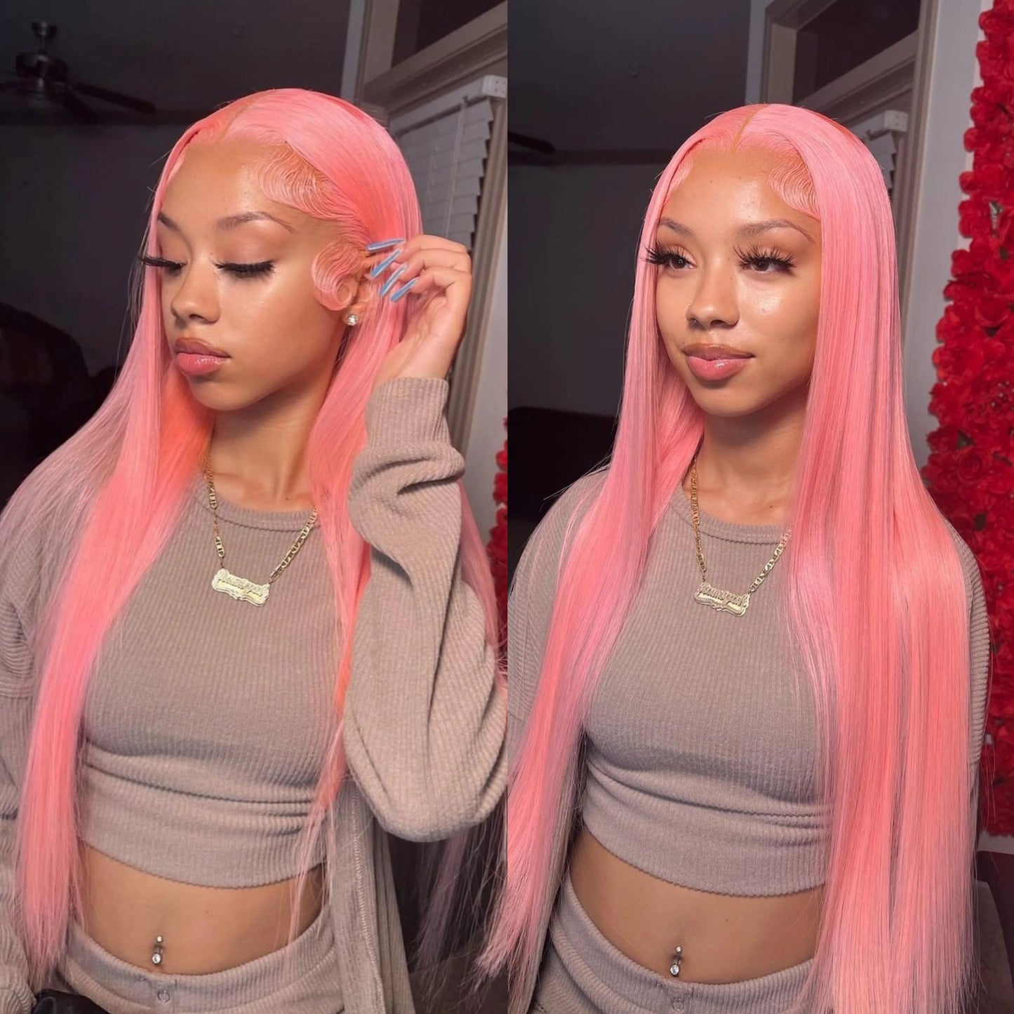 Light Pink 13x4 HD Lace Front Human Hair Wigs For Women Pre Plucked Brazilian Straight 13x6 HD Frontal Wigs 100% Human Hair Wig