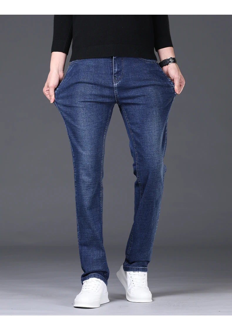2024 Spring/Summer Men's Comfortable and Versatile Breathable Slim fit denim pants in three colors: straight leg thin pants